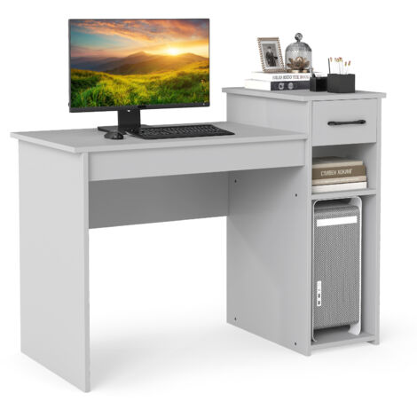 COSTWAY Computer Desk Laptop PC Desk with Drawer & CPU Stand-Grey
