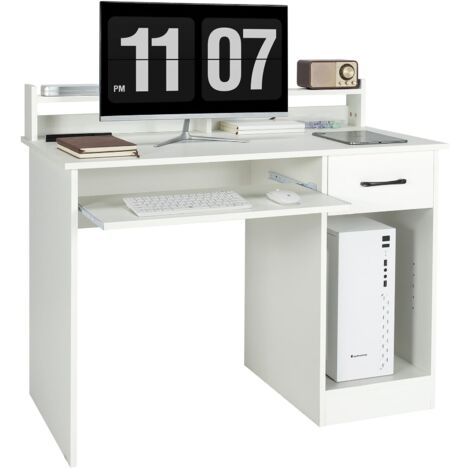 COSTWAY Computer Desk Modern Study Writing Deskw/ 2-Tier Display Shelf-White