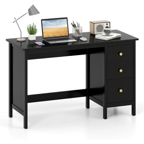 COSTWAY Computer Desk Modern Writing Desk with 3 Drawers-Black
