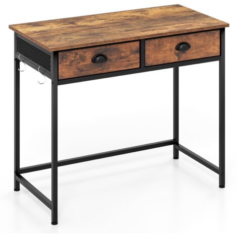 COSTWAY Computer Desk Space Saving Home Office Desk w/2 Fabric Drawers-Coffee