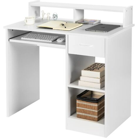 COSTWAY Computertisch mit Ablage, Schreibtisch PC-Tisch Computerschreibtisch, Bürotisch Laptoptisch Arbeitstisch 90x48x91,5cm weiss