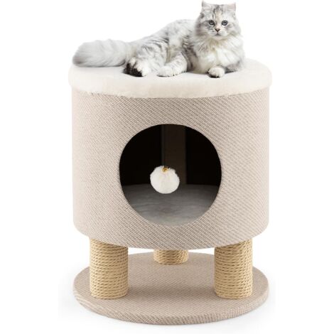 Costway – Condo pour chat 3 en 1 – Niche intérieure 47 cm avec griffoirs – Meuble design en bois d'ingénierie – Charge 60 kg, coussin moelleux