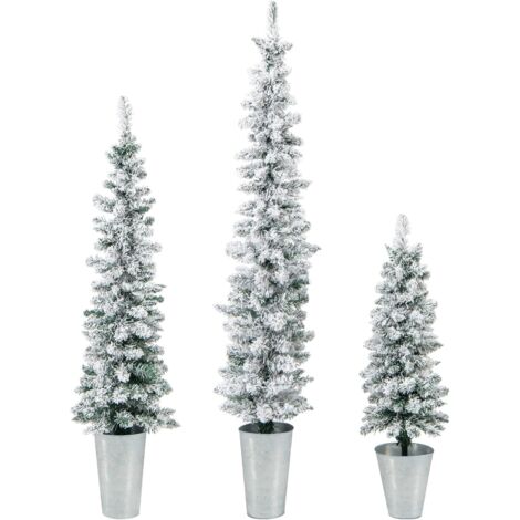 COSTWAY Conjunto de 3 Árboles de Navidad Artificiales, 90cm/120cm/150cm, Árboles de Navidad Nevados con 120/140/160 Puntas de Ramas, Barriles de Metal Rellenos de Cemento (nevado)