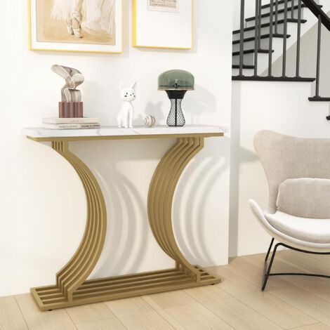 Costway – Console d'entrée en faux marbre 100 cm – Cadre en métal doré – Design géométrique moderne – Kit anti-basculement inclus – 100 x 29,5 x 80,5 cm