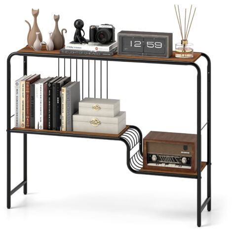 COSTWAY Console Table Entryway Table with Storage Shelf & Metal Frame-Coffee