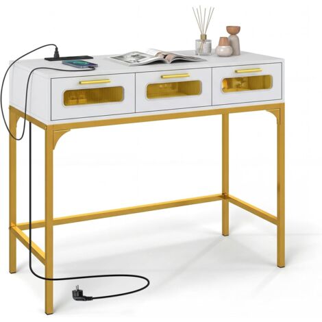 COSTWAY Consolle Ingresso,con Luci LED,Stazione di Ricarica,per Salotto, Ingreso,Bianco