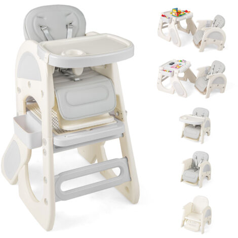 COSTWAY Convertible Baby High Chair Baby Feeding Chair w/Double-layer Tray-Grey