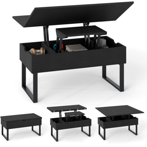 COSTWAY Convertible Coffee Table with Lift Top Mechanism 3 Hidden Storage Spaces Black
