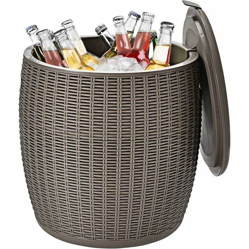 COSTWAY Cool Bar avec Table pour Terrasse 45L Dia.38 x 43CM avec Couvercle,Poignées Latérales et Boucle Charge 150 KG