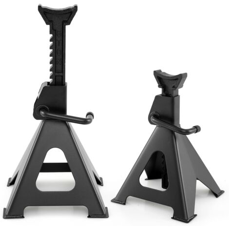 COSTWAY Coppia di Cavalletti per Auto con Portata di 6 Tonnellate, Cavalletti Auto Treppiedi a Cremagliera Altezza di Sollevamento 360-585 mm, Cavalletti Supporto Solleva Auto, Nero