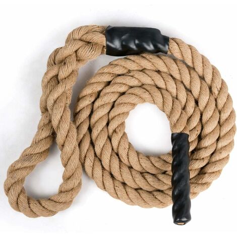 COSTWAY Corde d'Entraînement Corde de Fitness en Corde de Jute 3M Poignées en Caoutchouc Aucun Support de Montage pour Sports