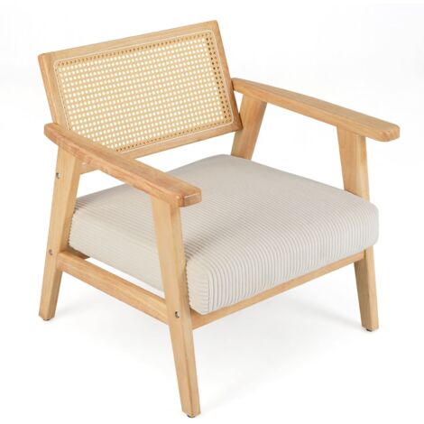 COSTWAY Corduroy Accent Chair Indoor Leisure Chair w/ Upholstered Seat-Natural