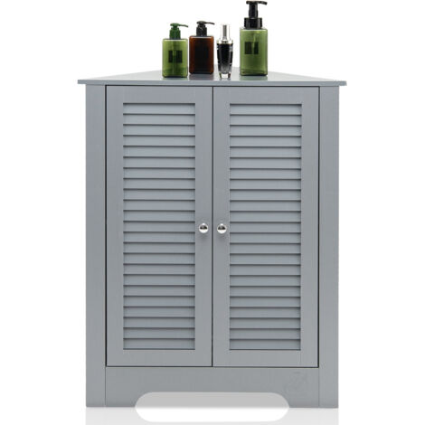 COSTWAY Corner Storage Cabinet with Double Shutter Doors-Grey