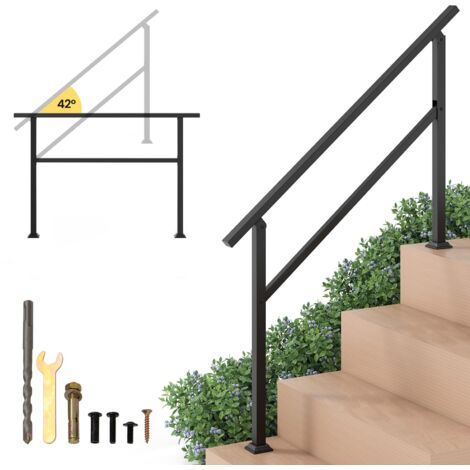 COSTWAY Corrimano per Scala, Corrimano in Metallo per 0-2/3/4 Gradini con Regolazione dell’Angolo, Portata 150 kg, Ringhiera per Terrazzo, Ingresso e Balcone (138 x 92 cm)