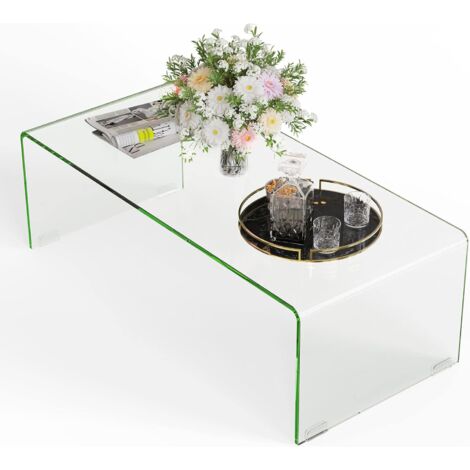 COSTWAY Couchtisch aus gehärtetem Glas, U-förmiger Beistelltisch, Moderner Glastisch, Wohnzimmertisch Kaffeetisch, für Wohnzimmer Büro Hotel, 108 x 50 x 35 cm