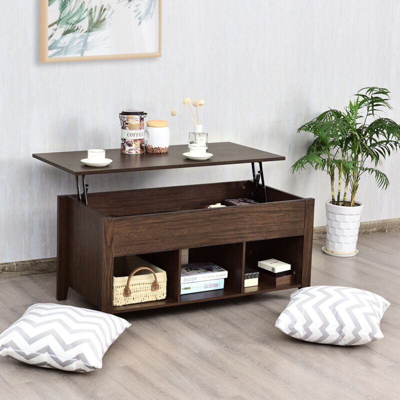 COSTWAY Couchtisch hoehenverstellbar 48,5-61cm, Sofatisch mit Stauraum Ablagefaechern, Beistelltisch aus Holz, Kaffeetisch Teetisch für Wohnzimmer