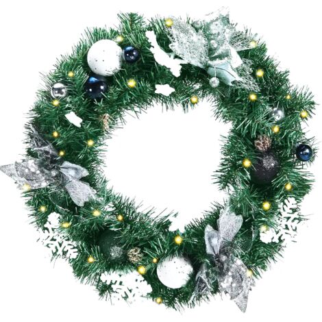 COSTWAY Couronne de Noël 50CM avec 30 Lumières LED Minuterie 6H Boules Flocons de Neige et Fleurs pour Mur/Porte Décorations Noël