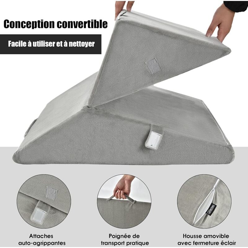 Coussin de Calage Thérapeutique Triangulaire Oreiller Anti-Stress Élévateur de Jambes Soulager Douleur de Dos,Genoux Gris - Costway
