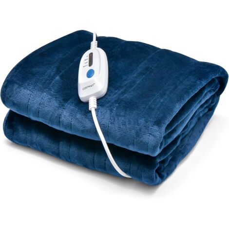 COSTWAY Couverture Chauffante Électrique 130x180cm 4 Niveaux de Chauffage, Télécommande Minuterie D'arrêt Automatique 8H, Couverture en Flanelle Confortable Lavable en Machine, Bleu
