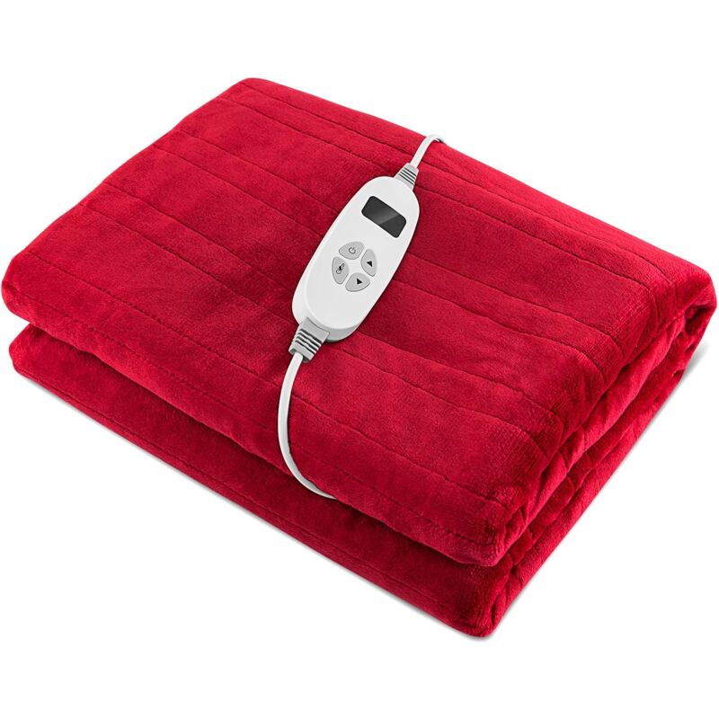 Couverture Chauffante Electrique 163,5x130cm 9 Niveaux de Température, Télécommande Minuterie D'arrêt Automatique 9 Heures, Couverture en Flanelle