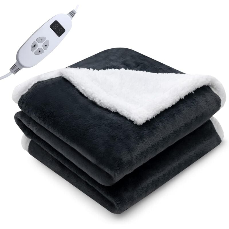 Couverture Chauffante Electrique 163x128cm 9 Températures, Minuterie D'arrêt Automatique 9 Heures, Couverture Réversible en Laine de Coton et Velours