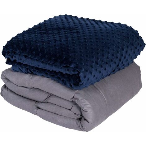 COSTWAY Couverture Ponderée/Lestée 6,8KG avec Housse Démontable,8 Boucles,Coton et Perles de Verre pour Adultes 152 x 203CM Bleu Foncé