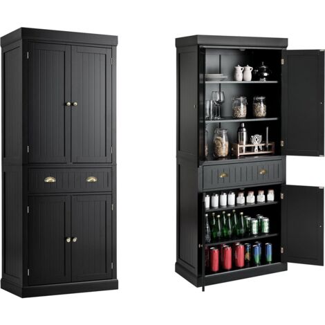 COSTWAY Credenza Alta Cucina, Armadietto Dispensa da Cucina con Portabottiglie, Ripiani Regolabili e 3 Cassetti, per Soggiorno, Cucina e Sala da Pranzo, 106,5 x 42 x 184 cm (Nero)