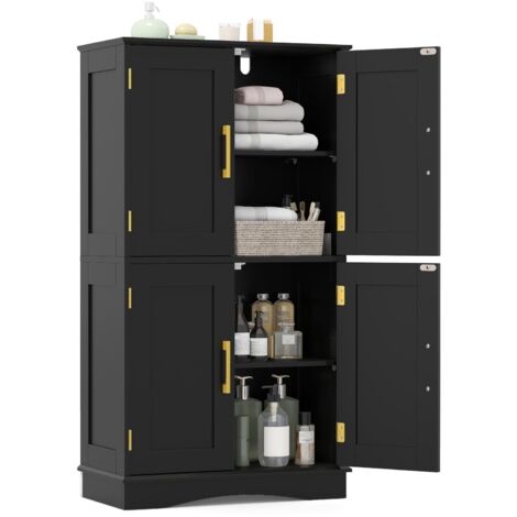 COSTWAY Credenza Alta da Cucina, Mobile Dispensa Salvaspazio in Legno con 4 Ante e 2 Ripiani Regolabili, Armadio Moderno per Scrivania, Cucina, Soggiorno e Ufficio, 60 x 30 x 110 cm (Nero)
