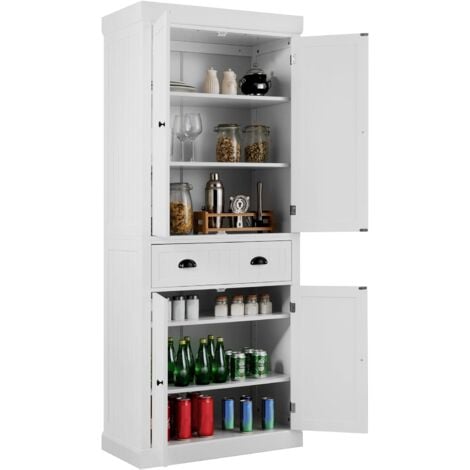 COSTWAY Credenza Alta per Cucina, Mobile da Cucina Moderno con 2 Ante e Cassetto, con Ripiani Regolabili, er Cucina, Sala da Pranzo e Soggiorno, 76 x 40 x 183 cm (Bianco)