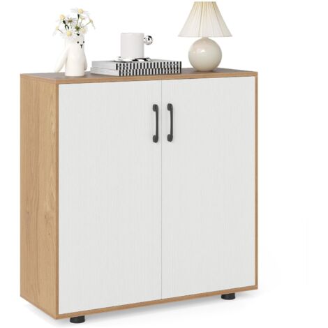 COSTWAY Credenza Bassa per Soggiorno con 2 Ante e Mensola Regolabile su 5 Livelli, Mobile da Cucina Moderno in Legno, Mobiletto Salvaspazio per Salotto e Ingresso, 80 x 31,5 x 82 cm (Naturale)