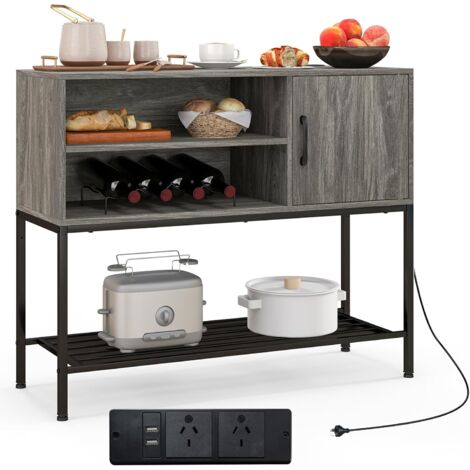 COSTWAY Credenza Buffet da Cucina, Mobile da Cucina con Prese Elettriche e Porte USB, con Portabottiglie e Mensole, per Sala da Pranzo, Soggiorno e Ingresso, 100 x 35 x 83 cm (Grigio)