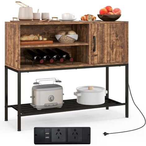 COSTWAY Credenza Buffet da Cucina, Mobile da Cucina con Prese Elettriche e Porte USB, con Portabottiglie e Mensole, per Sala da Pranzo, Soggiorno e Ingresso, 100 x 35 x 83 cm (Marrone)