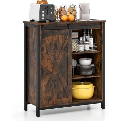 COSTWAY Credenza Cucina, Mobile da Ingresso con Ante Scorrevole, Armadietto con Ripiani Regolabili, Mobiletto Multiuso,3 Ripiani e 1 Scomparto con Porta per Cucina, Sala da Pranzo, 70 cm x 30 cm