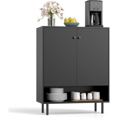 COSTWAY Credenza da Cucina, Armadietto da Terra Salvaspazio con 1 Ripiano Regolabile e 1 Vano, Mobiletto in Legno per Bagno, Soggiorno, Cucina, Ingresso, 75 x 35 x 95 cm, Portata 110 kg (Nero)