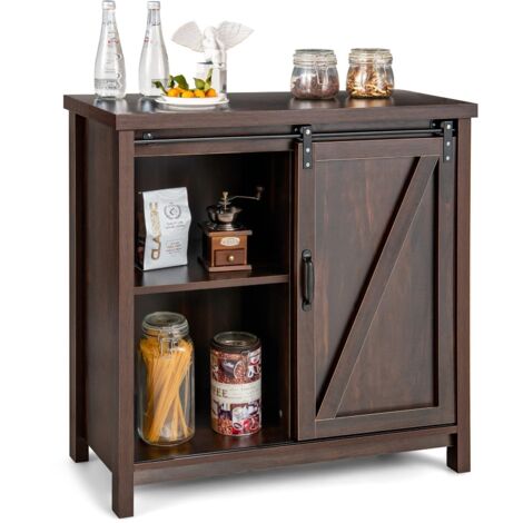 COSTWAY Credenza da Cucina, Armadietto Salvaspazio in Legno con Serranda Scorrevole e 4 Scomparti, Mobiletto a Buffet per Soggiorno, Ingresso e Camera da Letto, 80 x 40 x 82 cm