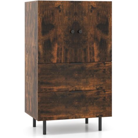 COSTWAY Credenza da Cucina, Armadio a 2 Ante con Cassetti e Mobile Contenitore, Mobile Cucina da Pavimento con Gambe in Metallo per Soggiorno e Appartamento, 60 x 41,5 x 102 cm (Marrone)