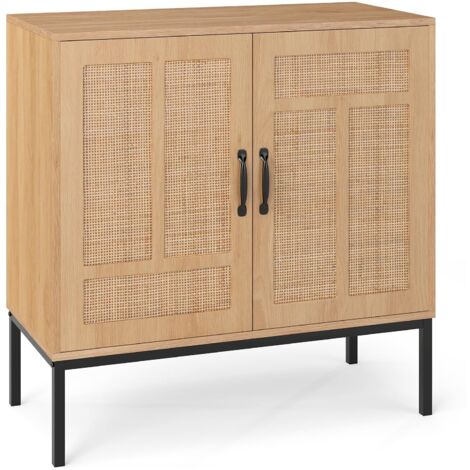 COSTWAY Credenza da Cucina, Armadio con 2 Ante Intrecciate in Rattan, Ripiano Regolabile a 3 Posizioni, Armadietto Boho per Cucina, Sala da Pranzo, Soggiorno e Corridoio, 80 x 38 x 81 cm (Naturale)