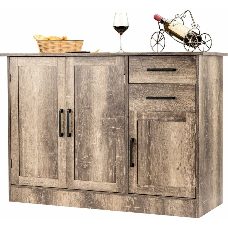 Costway - Credenza da Cucina, Mobile Buffet da Terra con 2 Cassetti, 3 Ante e 1 Ripiano Regolabile, per Sala da Pranzo, Cucina, Salotto, Ingresso,