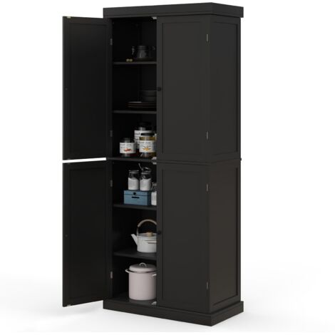 COSTWAY Credenza da Cucina, Mobile da Cucina Moderno con 6 Ripiani, 2 Ripiani Regolabili, per Cucina, Sala da Pranzo e Soggiorno, 76 x 40 x 184,5 cm (Nero)
