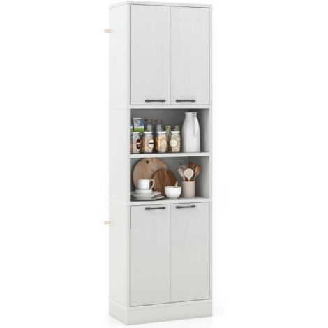 COSTWAY Credenza da Cucina Salvaspazio 56 x 30 x 190cm, Mobile Buffet Alto con 2 Armadi a Doppia Porta e 2 Mensole Aperte, Mobiletto Multiusuo per Soggiorno, Camera da letto e Bagno (Quercia Bianca)