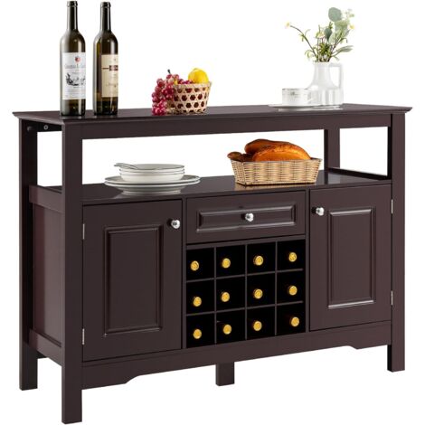 COSTWAY Credenza Moderna con Tanto Spazio, Credenza Cucina con Porta Bottiglie di Vino a Forma Incrociata, Mensola Aperta, 2 Armadietti e Cassetto, 117 x 40,5 x 82,5 cm