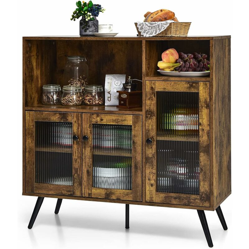 Costway - Credenza Moderna con Tanto Spazio, Mobile per Cucina con Ante in Vetro Temperato, Dispositivo Antiribaltamento e Ripiani Regolabili, per