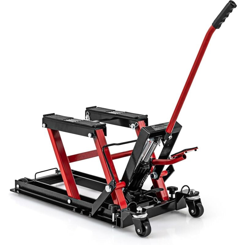 Cric Hydraulique pour Moto Capacité de 680 kg, Table Élévatrice Moto Plateforme Réglable en Hauteur sur 3 Niveaux, Support de Levage à Pédale Robuste