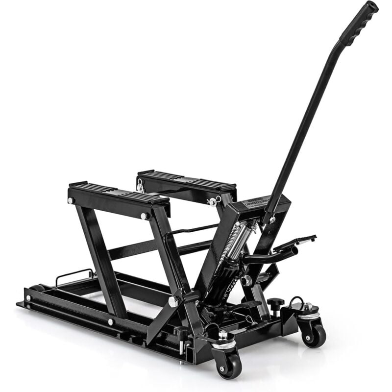 Cric Hydraulique pour Moto Capacité de 680 kg, Table Élévatrice Moto Plateforme Réglable en Hauteur sur 3 Niveaux, Support de Levage à Pédale Robuste
