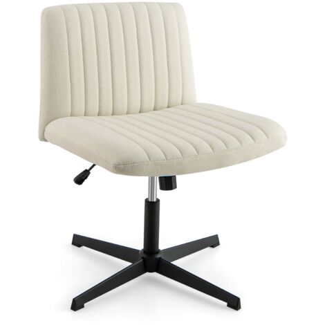 COSTWAY Criss Cross Legged Chair Home Office Chair w/ Wide Padded Seat-Beige