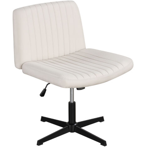 COSTWAY Cross Legged Desk Chair Armless Office Chair No Wheels Height Adjustable Swivel Wide Seat Beige