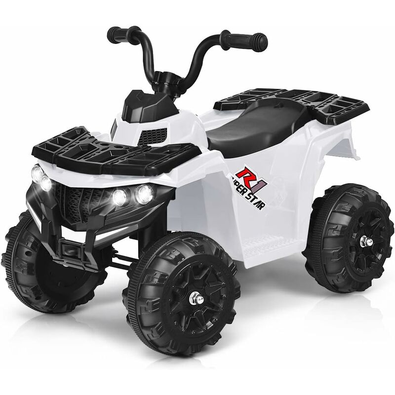 

Cuatriciclo Eléctrico ATV Montable para Niños, con Focos, MP3, USB, Volumen Regulable, Juguete Eléctrico con Batería 6 V (Blanco) - Costway