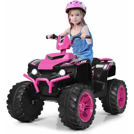 COSTWAY Cuatriciclo Eléctrico ATV para Niños Cuatriciclo de Batería, Velocidad Alta y Baja, Música y Cuentos, Luces LED (Rosa)