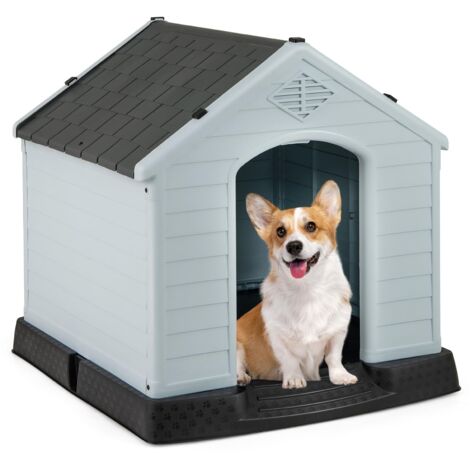 COSTWAY Cuccia per Cani da Esterno ed Interno, Cassetta Impermeabile e Ventilata con Valvole d’Aria e Pavimento Rialzato, per Cani di Piccola e Media Taglia (Grigio, 70 x 65 x 71,5 cm)