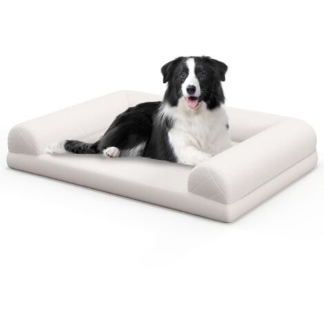 COSTWAY Cuccia per Cani di Taglia Media e Piccola, Letto per Cani in Schiuma con Bordi a 3 Lati, Copertura Rimovibile e Lavabile e Fondo Antiscivolo, Divano per un Sonno Confortevole (Beige)